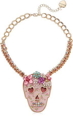 Amazon.com: Betsey Johnson (GBG) Women's Floral Skull Statement Pendant Necklace, Pink, One Size: Gateway