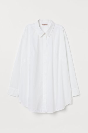 H&M+ Oversized Cotton Shirt - White