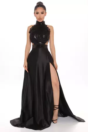 Simple Elegance Satin Maxi Gown - Black | Fashion Nova, Dresses | Fashion Nova