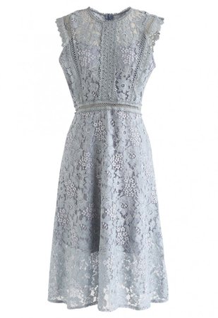 Floral Lace Sleeveless Midi Dress in Dusty Blue - NEW ARRIVALS - Retro, Indie and Unique Fashion