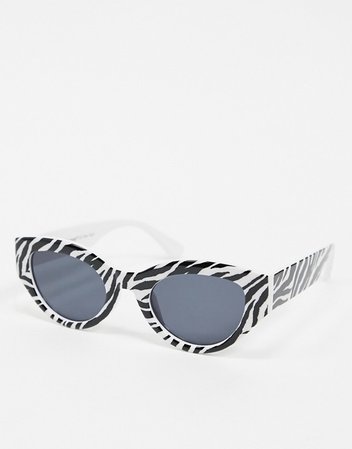 AJ Morgan retro oval cat's-eye sunglasses in zebra print | ASOS