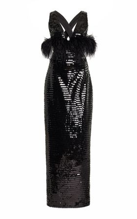 Feather-Detailed Sequined Maxi Dress By Rasario | Moda Operandi