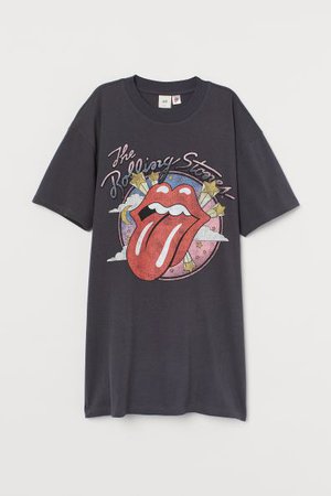 Printed T-shirt Dress - Dark gray/The Rolling Stones - Ladies | H&M CA