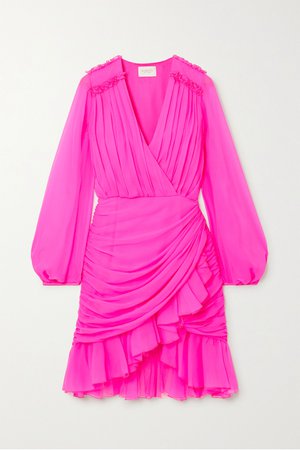 Pink Wrap-effect ruffled silk-georgette mini dress | Giambattista Valli | NET-A-PORTER
