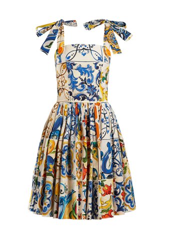 DOLCE & GABBANA | Majolica-print cotton-poplin mini dress