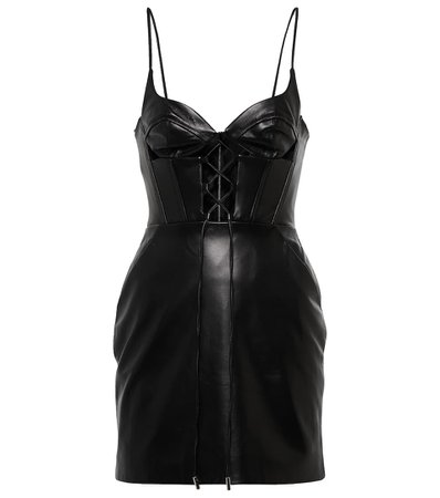 DAVID KOMA Lace-up corset leather minidress