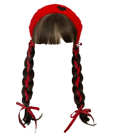 Red Beret and Ribbons in Braided Hair Straight Bangs (Dei5 edit)