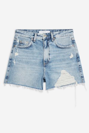 Bleach Wash Ripped Denim Mom Shorts | Topshop