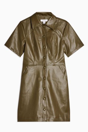 Khaki Faux Leather PU mini Dress | Topshop