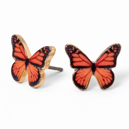 Gold Monarch Butterfly Stud Earrings - Orange | Claire's