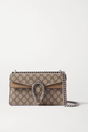 Taupe Dionysus small embellished printed coated-canvas and suede shoulder bag | Gucci | NET-A-PORTER