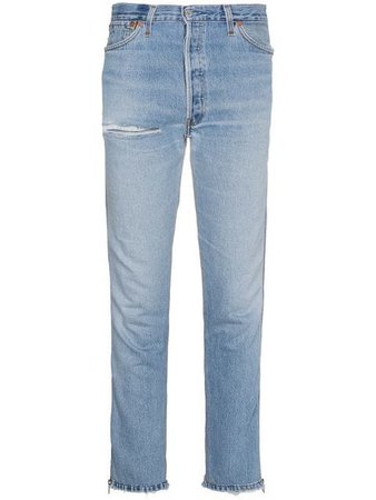 Re/Done Mid Rise Ankle Zip Slim Jeans - Farfetch