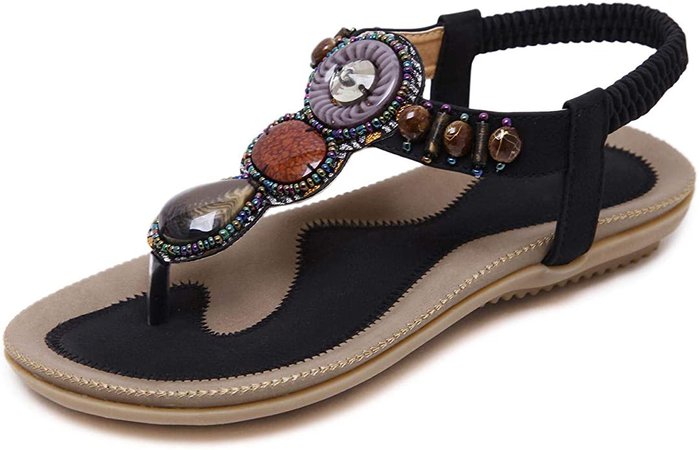 Amazon.com | SHIBEVER Women Sandals Summer Boho Casual Flat Ankle T-Strap Thong Elastic Comfortable Flip Flops Beach Shoes Sandal | Flats
