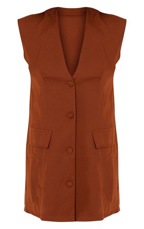 Chocolate Sleeveless Oversized Shoulder Pad Blazer Dress | PrettyLittleThing USA