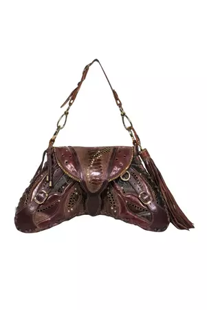 Bracher Edmen - Brown Leather Jewel Detail Butterfly Shoulder Bag – Current Boutique