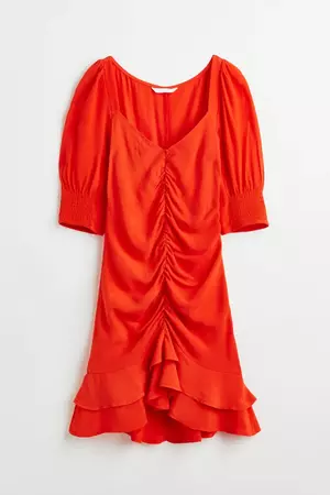 Puff-sleeved dress - Bright orange - Ladies | H&M
