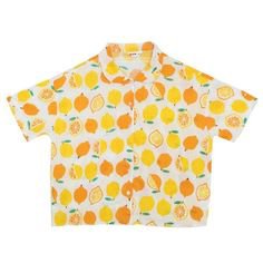White Lemons Hawaiian Shirt, Adventure Pattern Button Down, Cute Women's Button Up Shirt