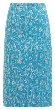Floral Brocade Pencil Skirt - Womens - Blue Multi