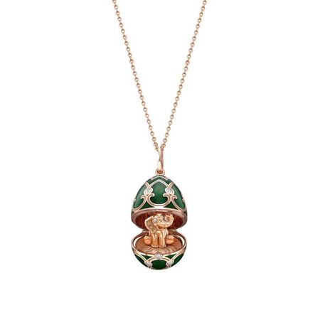 Heritage Yellow Gold Diamond & Green Guilloché Enamel Elephant Surprise Locket | Fabergé