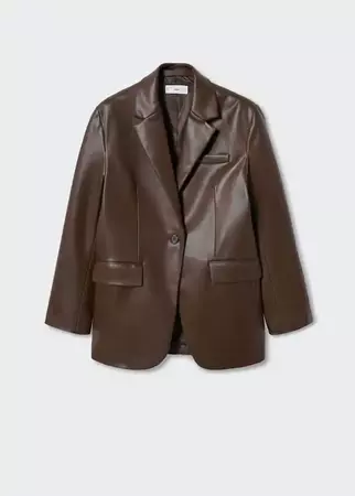 Leather-effect oversized blazer - Women | Mango USA