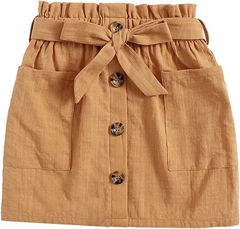 Amazon.com: SOLY HUX Girl's Paper Bag Waist Button Front Pocket A Line Belted Skirt : Clothing, Shoes & Jewelry