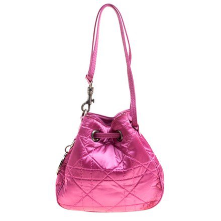 Dior Cannage Quilted Drawstring Bucket Pink Nylon Hobo Bag - Tradesy