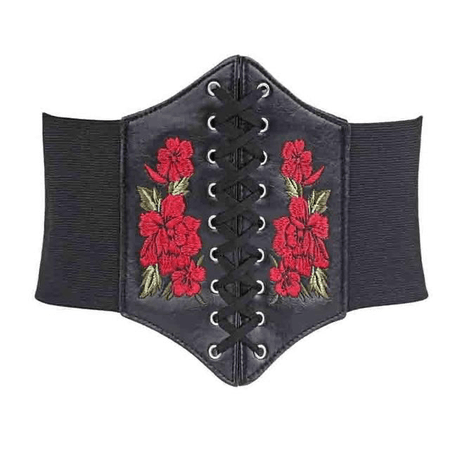 black corset belt with roses