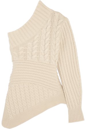 Burberry | One-shoulder cable-knit cashmere sweater | NET-A-PORTER.COM