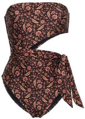 Strapless Cutout Floral-print Swimsuit