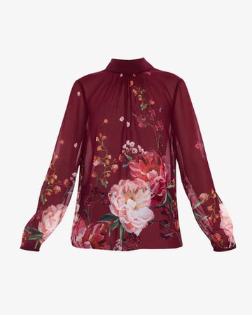 Serenity high neck blouse - Maroon | Tops and T-shirts | Ted Baker UK