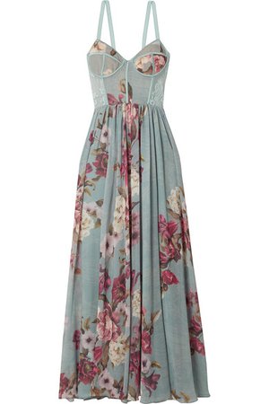 PatBO | Lace-trimmed floral-print georgette maxi dress | NET-A-PORTER.COM