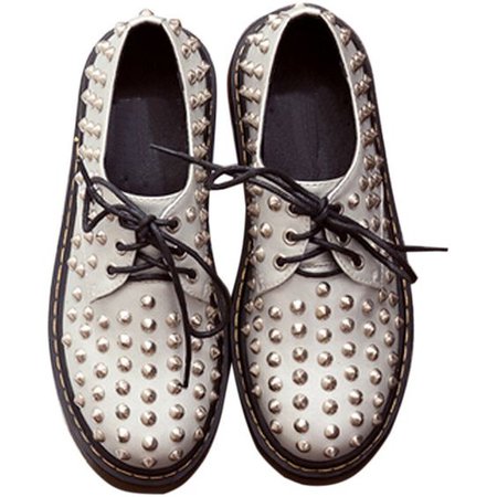 Silvery Studded Lace-up Creeper Shoes