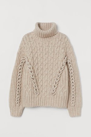Cable-knit Turtleneck Sweater - Light beige melange - Ladies | H&M CA