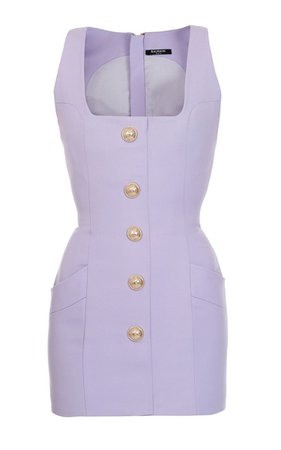 Lavender Balmain Button-Detailed Wool Mini Dress