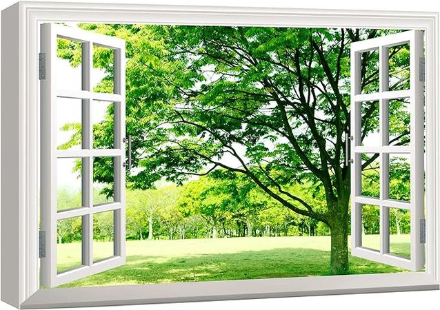 Amazon.com: wall26 Canvas Print Wall Art Window View of Field of Green Flowers Nature Wilderness Photography Realism Rustic Scenic Colorful Relax/Calm Ultra for Living Room, Bedroom, Office - 24"x36": Posters & Prints