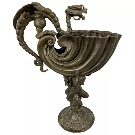 French August Rubin Bronze Sculpture Nautilus Shell W Dragon Handle : Royal Pelican Antiques | Ruby Lane