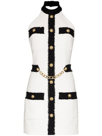 Balmain Halter Neck Contrast Tweed Mini Dress - Farfetch