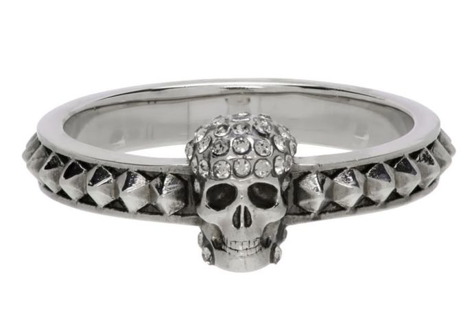 silver pave skull ring