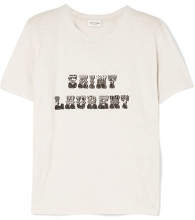 Printed Cotton-jersey T-shirt - Ivory