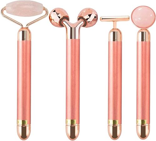 Amazon.com: AECW 4 in 1 Rose Quartz Face Roller Jade Roller T Shape Beauty Bar 24k Golden Pulse Facial Massager 3D Roller Beauty Bar Facial Massager (Rose Gold) : Beauty & Personal Care