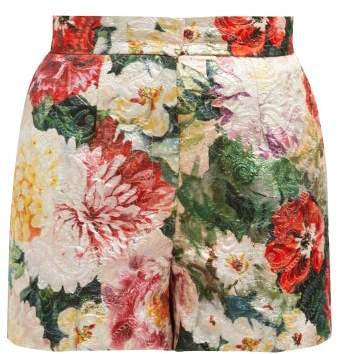 Floral Print Brocade Shorts - Womens - Ivory Multi