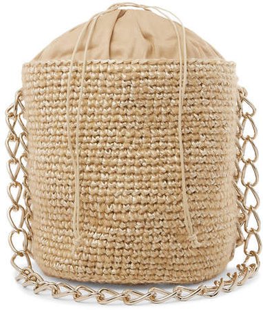 Small Woven Mohair And Raffia Bucket Bag - White