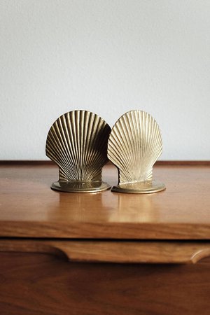 Fabulous MCM Brass Shell Bookends Pair