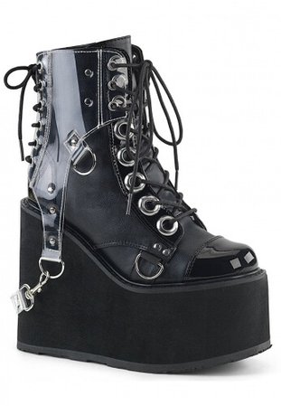 Demonia Black Swing-115 Wedge Platforms | Cyber Rave and Gothic Industrial Shoes