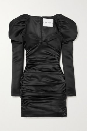 Black Cutout ruched satin mini dress | Halpern | NET-A-PORTER
