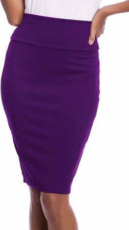 Urban CoCo Women's High Waist Stretch Bodycon Pencil Skirt Knee Length Midi Straight Skirt (L, Black) at Amazon Women’s Clothing store