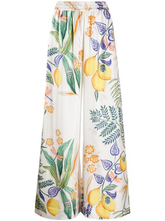 Shop white La Doublej Botanical print silk palazzo pants with Afterpay - Farfetch Australia