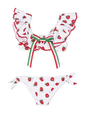 Shop white & red Monnalisa strawberry-print bikini with Express Delivery - Farfetch