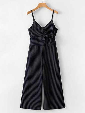 Bow Tie Striped Cami Jumpsuit