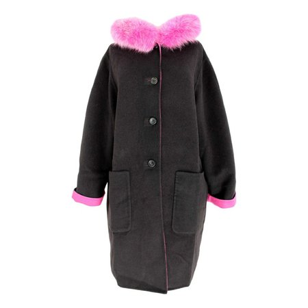 Escada Coat Fur Fox Double Face Wool Angora Vintage Black Pink | Etsy